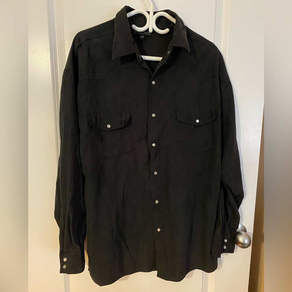 Kenneth Blake London Men’s Black Shirt Pearl-like Snaps Flapped Pockets Size XL